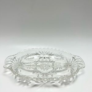 Anchor Hocking - Prescut Pressed Glass Star of David Pattern Divided Dish.
